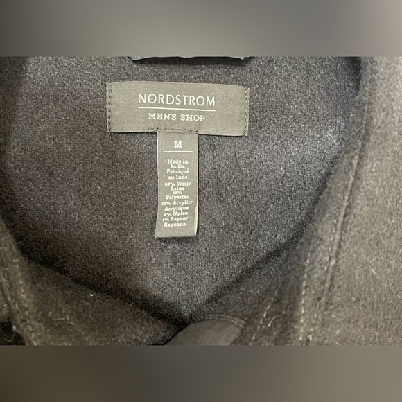 Nordstrom Shop Men’s Black & Burgundy Wool Blend Button Up Heavy Shirt Jacket M - Picture 4 of 6